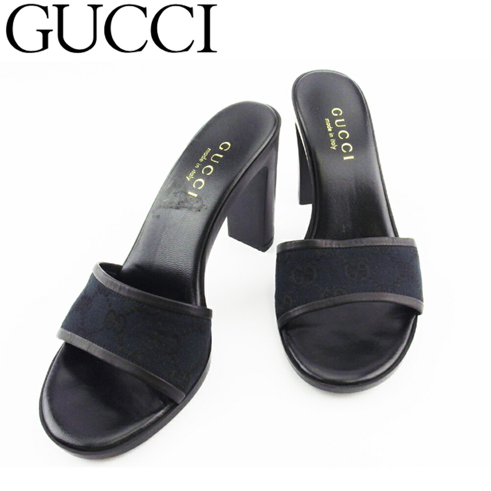セール✨GUCCI ブラックサンダル レディース GUCCI グッチ サンダル レディース34ハーフ ブラック レザー