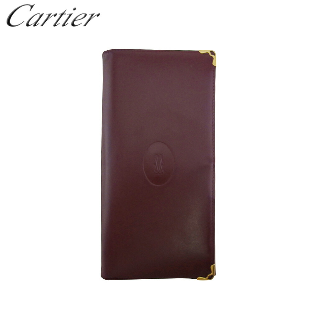 【百貨店SALE★最大限度50％OFF】カルティエ 長紙入れ ジッパー付き添い人 紙入れ レディース メンズ 船檣伝達ルート ボルドーワイン ゴールド なめし革 Cartier l3429s 【中古】 ブランド名 ご機嫌ブランド名 ヴィンテージ 貨物輸送無料