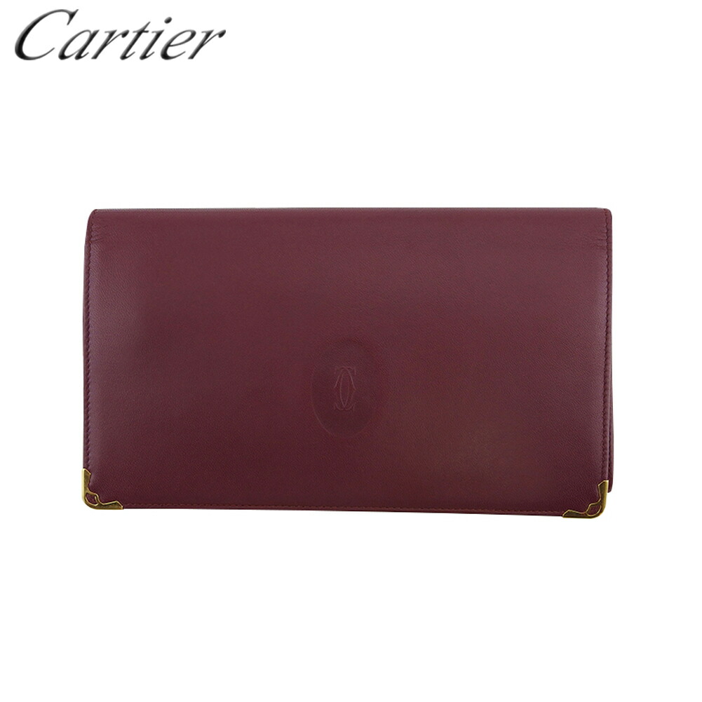 【百貨店SALE★最大限度50％OFF】カルティエ 長紙入れ 金入れ ジッパー付き添い人 紙入れ レディース メンズ 船檣伝達ルート ボルドーワイン ゴールド なめし革 Cartier L3445 【中古】 ブランド名 ご機嫌ブランド名 ヴィンテージ 貨物輸送無料