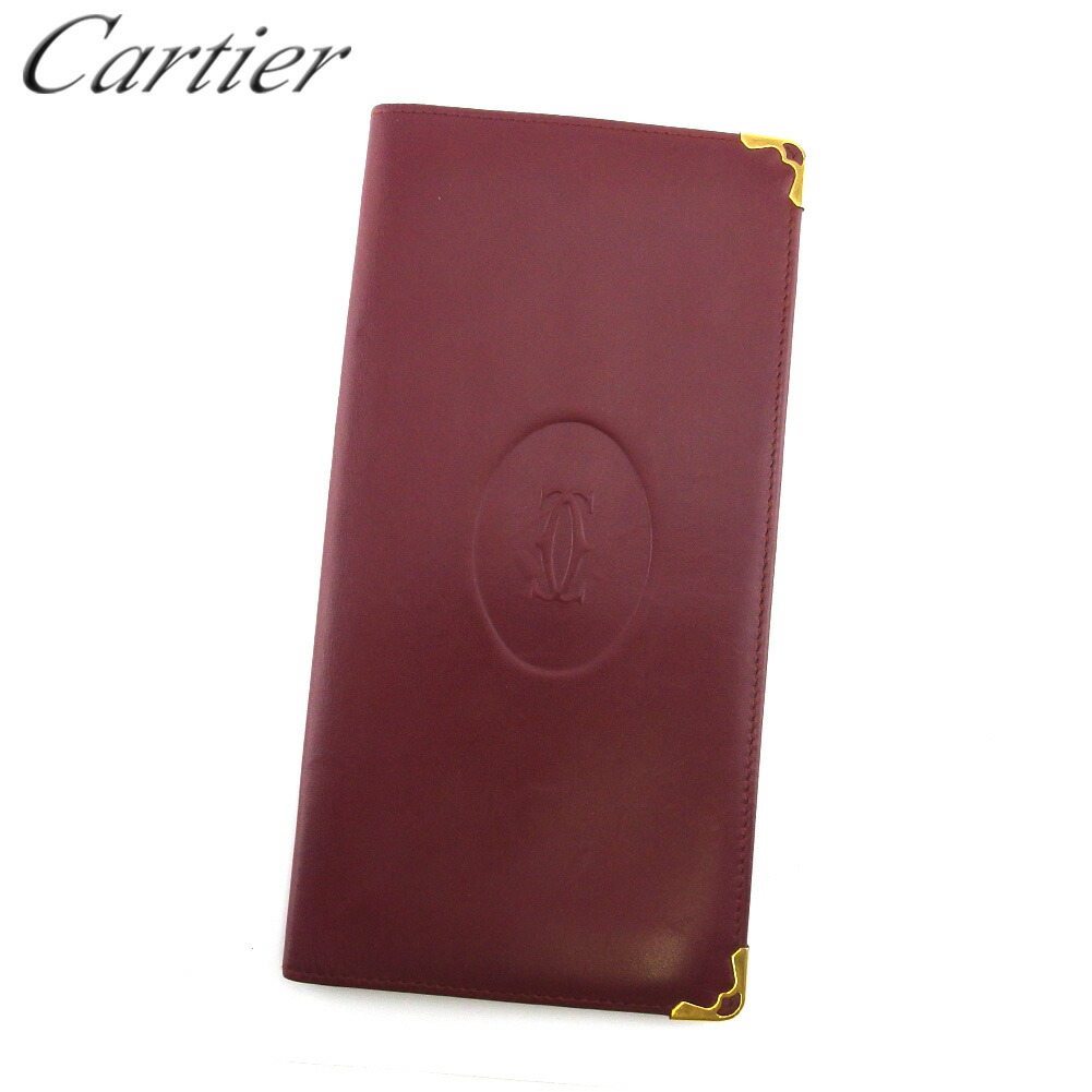 【百貨店SALE★最大限度50％OFF】【中古】 カルティエ 長紙入れ 紙入れ レディース メンズ 船檣伝達ルート ボルドーワイン ゴールド なめし革 Cartier L3588 ブランド名 ご機嫌ブランド名 ヴィンテージ 貨物輸送無料