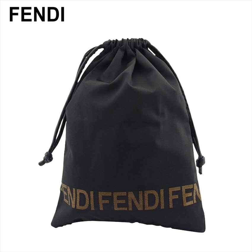 【お買い物マラソン★30％OFFクーポン】フェンディ ポーチ 巾着ポーチ シューズ入れ レディース メンズ ロゴ ブラック ベージュ キャンバス×レザー FENDI t21603s 【中古】 ブランド ハイブランド ヴィンテージ 送料無料
