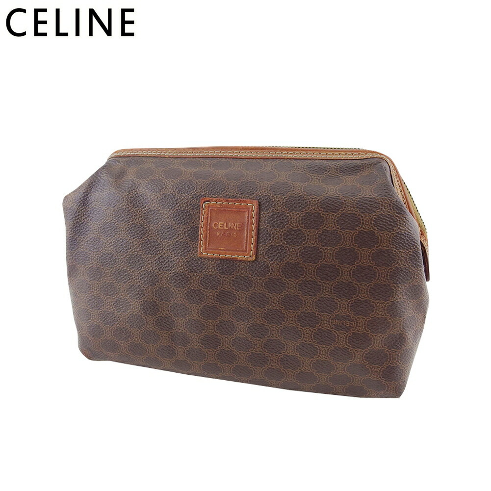 CELINE マカダム柄 コスメ 化粧ポーチ MC00/1 ブラウン CELINE セリーヌ マカダム柄 メイクポーチ 小物入れ ブラック