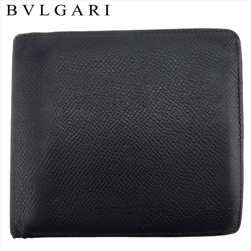 【百貨店SALE★最大限度50％OFF】【中古】 ブル小峡谷 二つ折り 紙入れ ミニ紙入れ メンズ クラシコ 黒いこと なめし革 BVLGARI T21055 ブランド名 ご機嫌ブランド名 ヴィンテージ 貨物輸送無料
