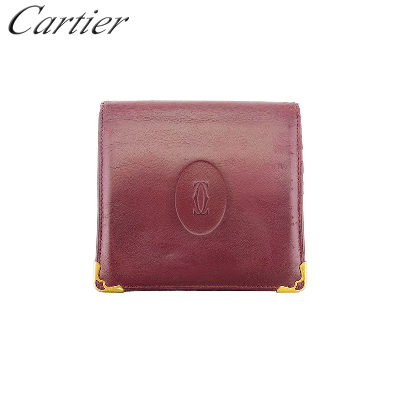 【決算前SALE★50％OFFクーポン】【中古】 カルティエ 二つ折り 財布 ミニ財布 レディース メンズ マストライン ボルドー ゴールド レザー Cartier L4155 ブランド ハイブランド ヴィンテージ 送料無料