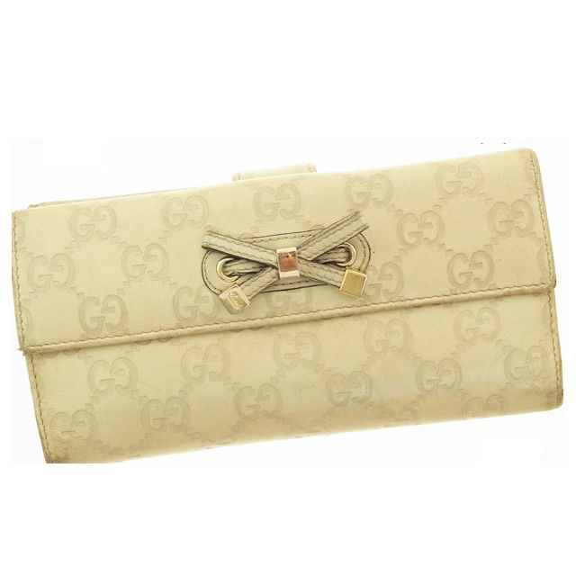 美品　GUCCI グッチ　長財布　グッチシマ　リボン　Wホック　ベージュ 美品 GUCCI グッチ 長財布 グッチシマ リボン Wホック ベージュ