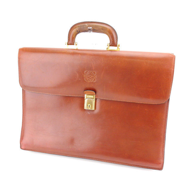 最安値に挑戦 ブリーフケース ビジネスバッグ ロエベ 中古 アナグラム L960 ロエベ Loewe レザー ブラウン ゴールド L960 Jukeboxdiner Com