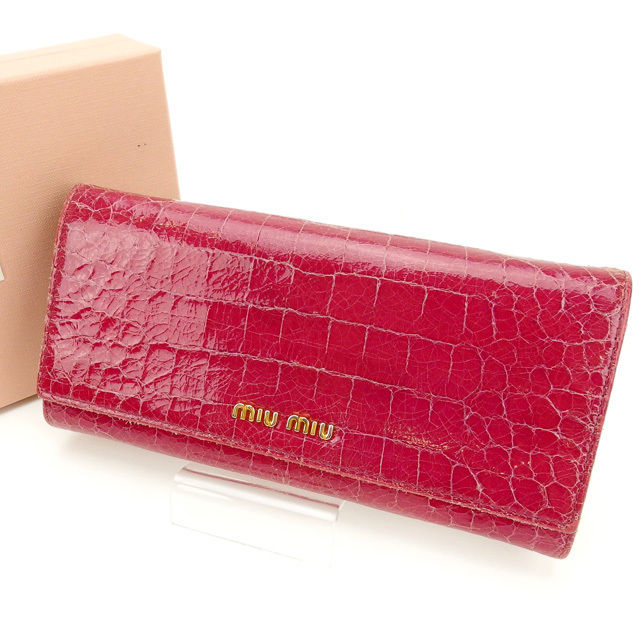 送料無料 中古 ミュウミュウ 長財布 クロコダイル型押し ピンク Miumiu ミュウミュウ T Mozago Com