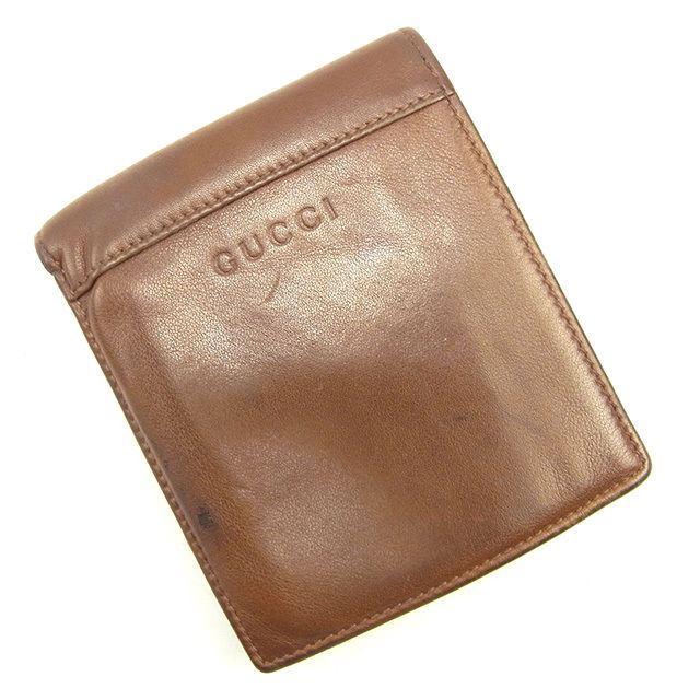 【新生活応援★29％OFFクーポン】グッチ 二つ折り財布 ブランド財布 さいふ ブラウン レザー ロゴ t127 【中古】 ブランド ハイブランド ヴィンテージ 送料無料
