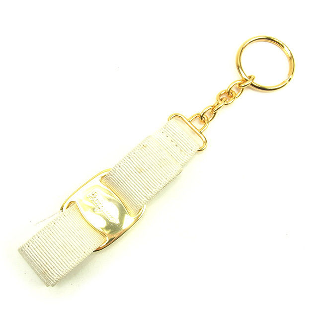 【中古】 Salvatore Ferragamo キーホルダー ヴァラリボン レディース フェラガモ T261 . サルヴァトーレ キーリング ゴールド×ホワイト 人気