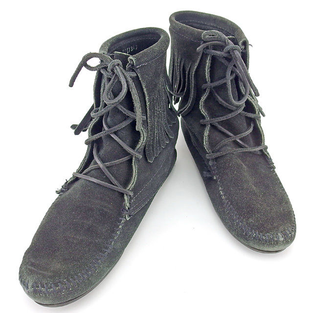 【Fashion Special Fair★24％OFFクーポン】ミネトンカ MINNETONKA ブーツ #7 メンズ可 ブラック 本革スエード 【ミネトンカ】 T764 【中古】 ブランド ハイブランド ヴィンテージ 送料無料