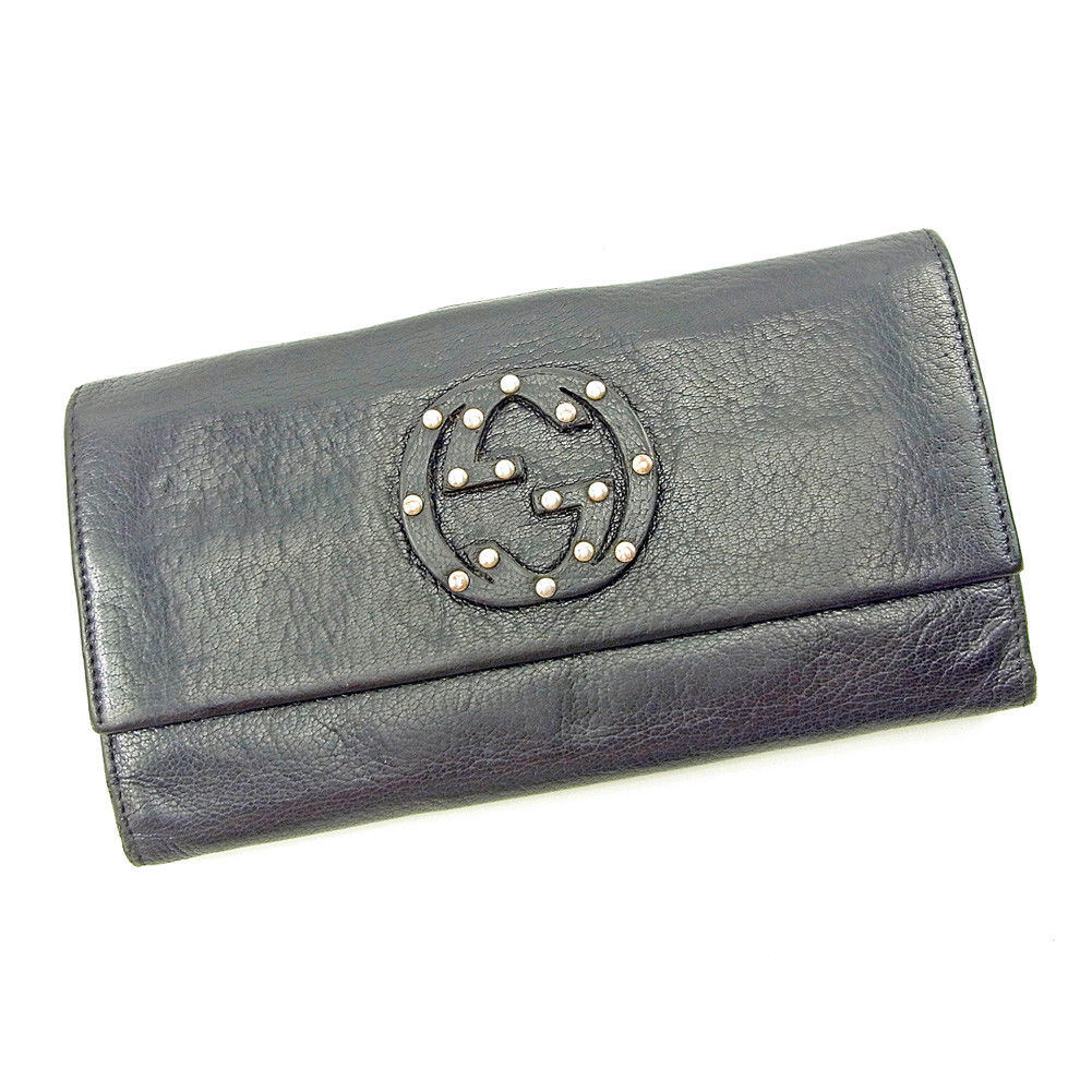 開店祝い グッチ 長財布 Wホック ダブルＧ ブラック レザー GUCCI 