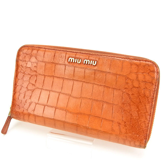 【Fashion Special Fair★28％OFF引き換え証】ミュウミュウ 長札入れ ブランド名札入れ さいふ ラウンドジッパー オレンジ色 クロコダイル型押し t11177 【中古】 ブランド名 ご機嫌ブランド名 ヴィンテージ 貨物輸送無料 レディース財布-財布・ケース-バッグ・小物・ブランド雑貨