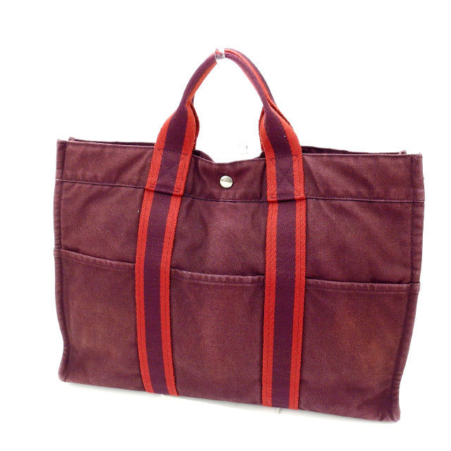 【お買い物マラソン★30％OFFクーポン】エルメス トートバッグ バック ハンドバッグ バック フールトゥトートMM フールトゥ パープル×レッド 綿100% HERMES バック 収納 ファッションバッグ バック 手持ちバッグ バック 【エルメス】 T15645 【中古】
