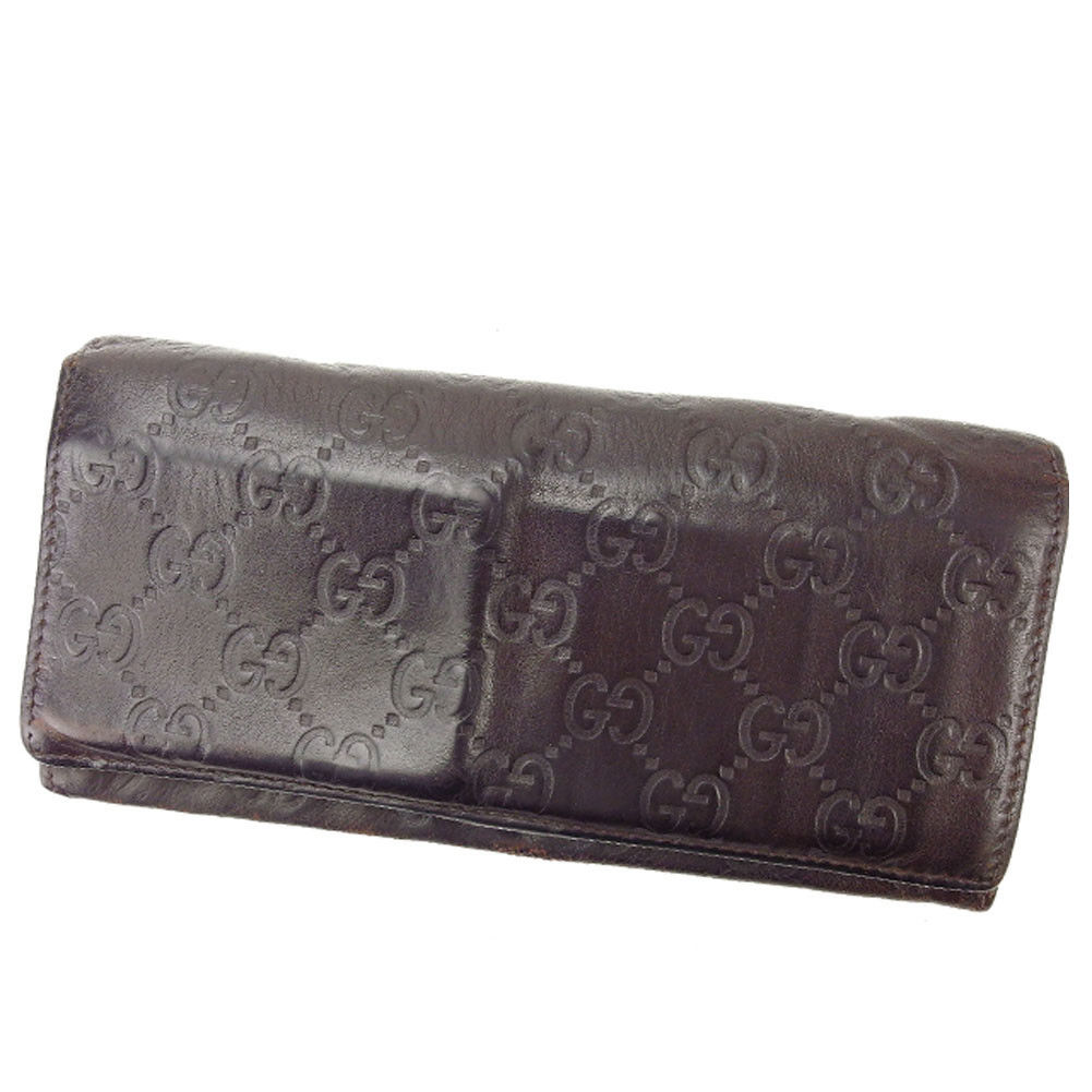 【新生活応援★29％OFFクーポン】グッチ 長財布 ブランド財布 さいふ ブラウン グッチシマ t13198 【中古】 ブランド ハイブランド ヴィンテージ 送料無料