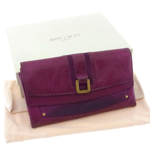 【Fashion Special Fair★24％OFFクーポン】ジミーチュウ 長財布 Wフラップ 二つ折り ロゴ パープル×ゴールド JIMMY CHOO 【ジミーチュウ】 t15035s 【中古】 ブランド ハイブランド ヴィンテージ 送料無料
