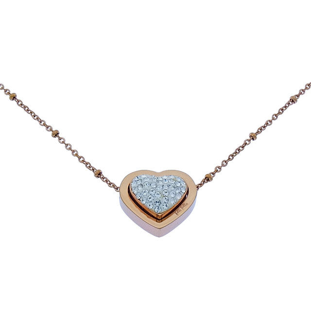 【お買い物マラソン★30%OFFクーポン】フォリ フォリ ネックレス ブランドネックレス ネックレス アクセサリー アウトレット 夏 アイテム ピンクゴールド×ホワイト×クリア リバーシブル ラインストーン付き ハート 送料無料 t11150 【中古】|ブランドデポ TOKYO