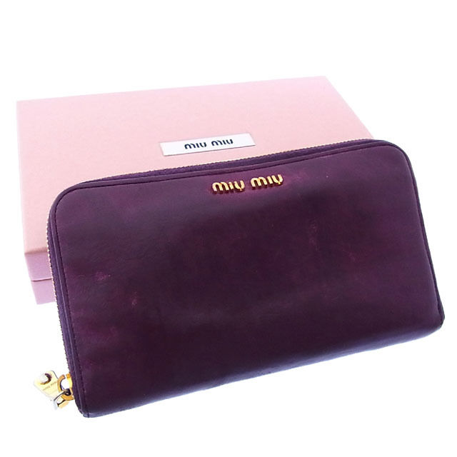 【新生活応援★29％OFFクーポン】ミュウミュウ 長財布 ラウンドファスナー ロゴ パープル×ゴールド miumiu 【ミュウミュウ】 t16161s 【中古】 ブランド ハイブランド ヴィンテージ 送料無料