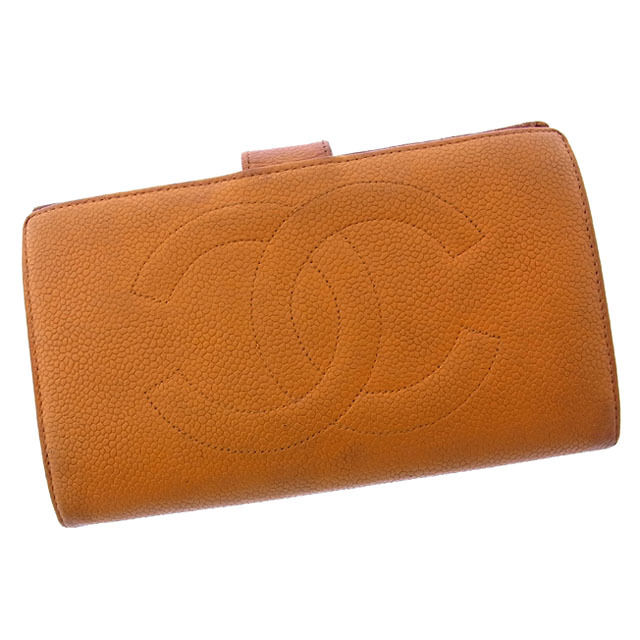 【雨季得SALE★21％OFFクーポン券】シャネル 長紙入れ ブランド名紙入れ さいふ 金入れ 二つ折り ベージュ×ゴールド ココマーク t10607 【中古】 ブランド名 ご機嫌ブランド名 ヴィンテージ 貨物輸送無料