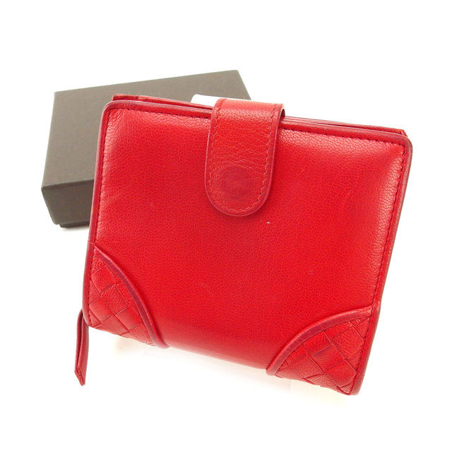 【お買い物マラソン★30％OFFクーポン】ボッテガ ヴェネタ 二つ折り財布 イントレチャート レッド BOTTEGA VENETA 【ボッテガ・ヴェネタ】 t10798s 【中古】 ブランド ハイブランド ヴィンテージ 送料無料