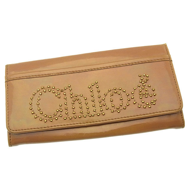 【Fashion Special Fair★24%OFFクーポン】クロエ 長財布 ファスナー 二つ折り ロゴスタッズ ライトブラウン×ゴールド Chloe 【クロエ】 t14643s 【中古】 ブランド ハイブランド ヴィンテージ 送料無料