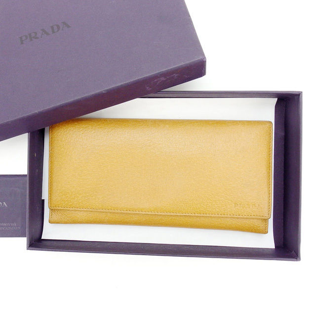 【お買い物マラソン★30%OFFクーポン】プラダ 長財布 ファスナー付き長財布 ライトブラウン PRADA 長サイフ サイフ 収納 ユニセックス 小物 【プラダ】 T13204 【中古】 ブランド ハイブランド ヴィンテージ 送料無料|ブランドデポ TOKYO