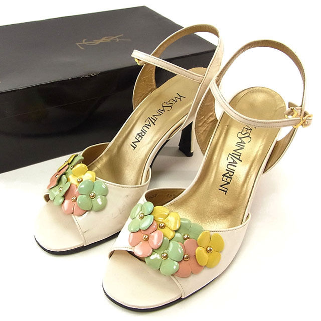 【Fashion Special Fair★24％OFFクーポン】 【中古】 イヴサンローラン YVES SAINT LAURENT サンダル シューズ 靴 レディース ♯36ハーフ アンクルストラップ ホワイト×ゴールド系 【イヴサンローラン】 T12449 ブランド ハイブランド ヴィンテージ 送料無料