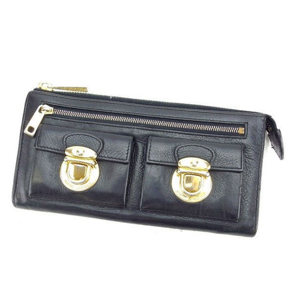 【Fashion Special Fair★24％OFFクーポン】マークジェイコブス 長財布 ファスナー フロントWポケット ブラック×ゴールド MARC JACOBS 【マークジェイコブス】 t15567s 【中古】 ブランド ハイブランド ヴィンテージ 送料無料