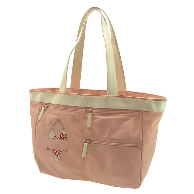 【Fashion Special Fair★24％OFFクーポン】フルラ トートバッグ バック ショルダーバッグ バック ロゴ×ビキニ柄 ピンク×ホワイト FURLA 【フルラ】 t10619s 【中古】 ブランド ハイブランド ヴィンテージ 送料無料