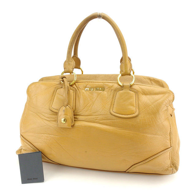 【新生活応援★29％OFFクーポン】ミュウミュウ ハンドバッグ バック 大きめサイズ ベージュ×ゴールド miumiu 【ミュウミュウ】 t13949s 【中古】 ブランド ハイブランド ヴィンテージ 送料無料