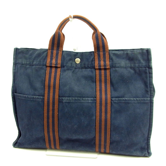 【新生活応援★29％OFFクーポン】エルメス トートバッグ ブランドバッグ バック ハンドバッグ ネイビー×ブラウン トートMM フールトゥ t11173 【中古】 ブランド ハイブランド ヴィンテージ 送料無料