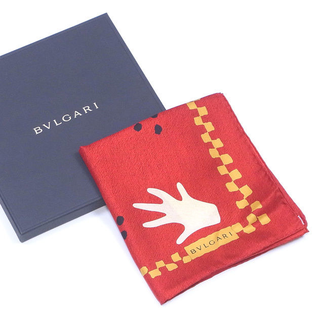 レディーススカーフ 中古 ブルガリ スカーフ 大判サイズ ハンドモチーフ レッド ベージュ系 Bvlgari T ブランドデポ Tokyo