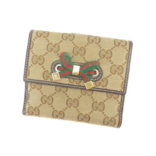 【お買い物マラソン★30%OFFクーポン】グッチ Wホック財布 ブランド財布 さいふ アウトレット 夏 アイテム ブラウン×ベージュ GGキャンバス 送料無料 t11009 【中古】 ブランド ハイブランド ヴィンテージ 送料無料
