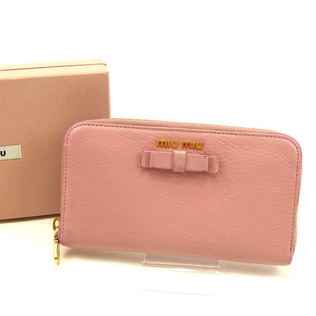 残り1点 送料無料 中古 ミュウミュウ 長財布 ラウンドファスナー リボンモチーフ ピンク レザー ミュウミュウ T Meguiars Com Do