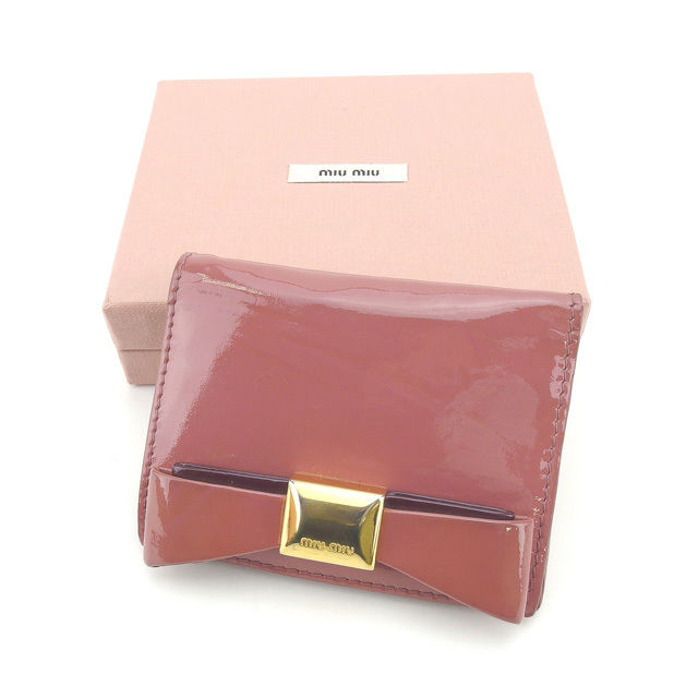 公式 中古 ミュウミュウ カードケース カード パスケース リボンモチーフ ダークピンク ゴールド Miumiu ミュウミュウ T 安いそれに目立つ Josenopolis Mg Gov Br