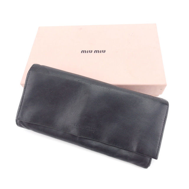【Fashion Special Fair★29％OFFクーポン】ミュウミュウ 長財布 ファスナー付き長財布 ロゴ ブラック miumiu 長サイフ サイフ 収納 ユニセックス 小物 【ミュウミュウ】 T12668 【中古】 ブランド ハイブランド ヴィンテージ 送料無料