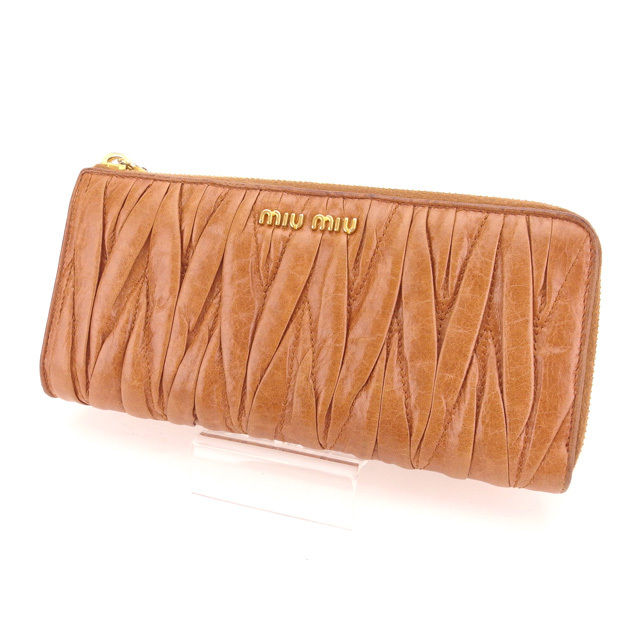 【お買い物マラソン★30％OFFクーポン】ミュウミュウ L字ファスナー財布 長財布 マテラッセ ブラウン miumiu ファスナー財布 財布 サイフ 収納 ユニセックス 小物 【ミュウミュウ】 T10686 【中古】 ブランド ハイブランド ヴィンテージ 送料無料｜ブランドデポ TOKYO