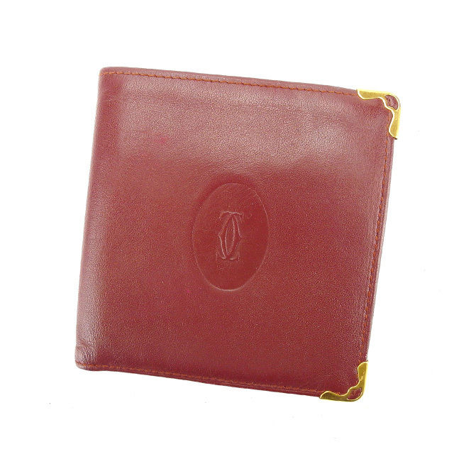【Fashion Special Fair★28％OFF引き換え証】カルティエ 二つ折り札入れ 帆檣伝達ルート ボルドーワイン×ゴールド Cartier 【カルティエ】 t13023s 【中古】 ブランド名 ご機嫌ブランド名 ヴィンテージ 貨物輸送無料 財布・ケース-レディース財布-バッグ・小物・ブランド雑貨