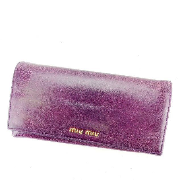 【お買い物マラソン★30%OFFクーポン】ミュウミュウ 長財布 ファスナー付き長財布 ロゴ パープル×ゴールド miumiu 【ミュウミュウ】 t15293s 【中古】 ブランド ハイブランド ヴィンテージ 送料無料