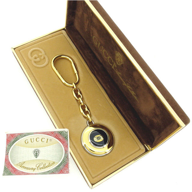 ★クーポンあり★ グッチ GUCCI キーホルダー キーリング レディース ヴィンテージ ゴールド×シルバー×ブラック T13334 ★