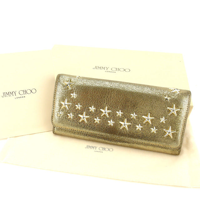 【雨季得SALE★21％OFFクーポン券】ジミーチュウ 長紙入れ ブランド名紙入れ さいふ ジッパー付き添い人長紙入れ 逃げ口 夏 科目 ゴールド スタースタッズ 貨物輸送無料 t10604 【中古】 ブランド名 ご機嫌ブランド名 ヴィンテージ 貨物輸送無料