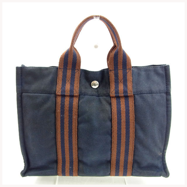 カード付 エルメス フールトゥGM ハンド　トートバッグ ネイビー e217 HERMES エルメス トートバッグ フールトゥトートGM キャンバス