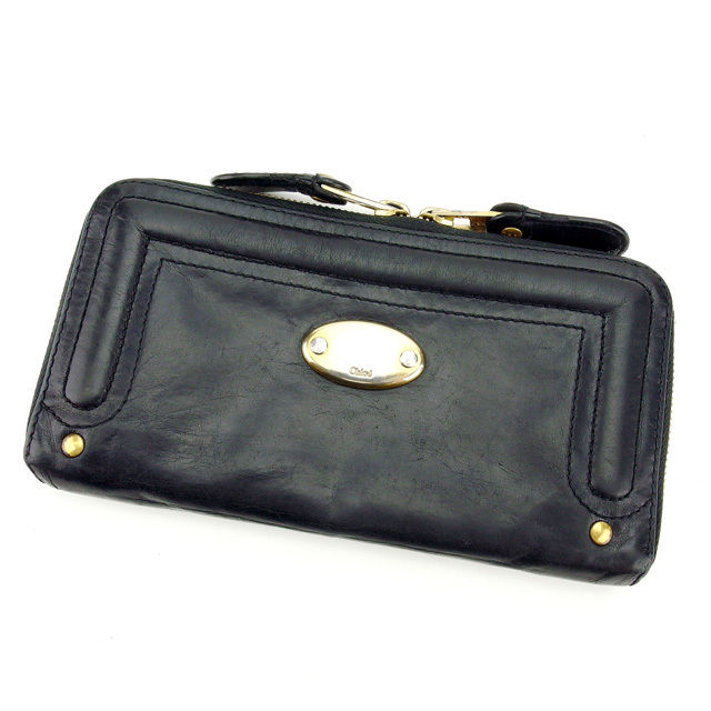 【新生活応援★29％OFFクーポン】クロエ 長財布 ブランド財布 さいふ ラウンドファスナー ブラック×ゴールド レザー ベイ t10700 【中古】 ブランド ハイブランド ヴィンテージ 送料無料