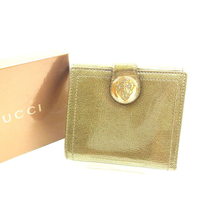 【お買い物マラソン★30%OFFクーポン】グッチ Wホック財布 ソノ他 ゴールド エナメルレザー Gucci ホックサイフ ホック財布 財布 サイフ財布 ユニセックス 小物 【グッチ】 T12402 【中古】 ブランド ハイブランド ヴィンテージ 送料無料|ブランドデポ TOKYO