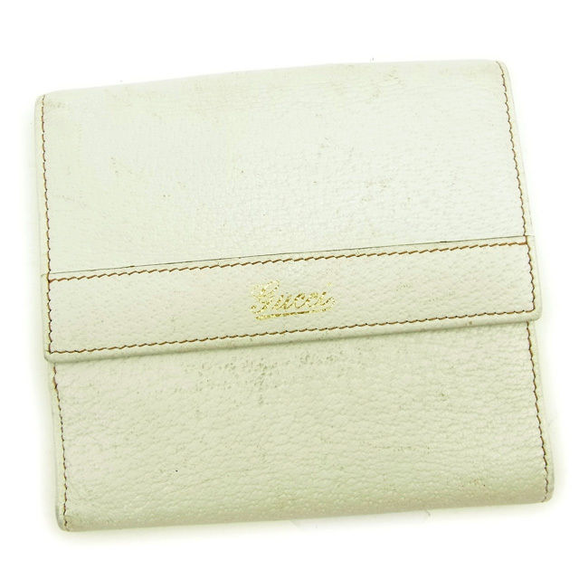 【お買い物マラソン★30%OFFクーポン】グッチ Wホック財布 二つ折り財布 ロゴ ホワイト×ゴールド レザー GUCCI ホックサイフ ホック財布 財布 サイフブランド財布 ユニセックス 小物 【グッチ】 T16218 【中古】 ブランド ハイブランド ヴィンテージ 送料無料|ブランドデポ TOKYO