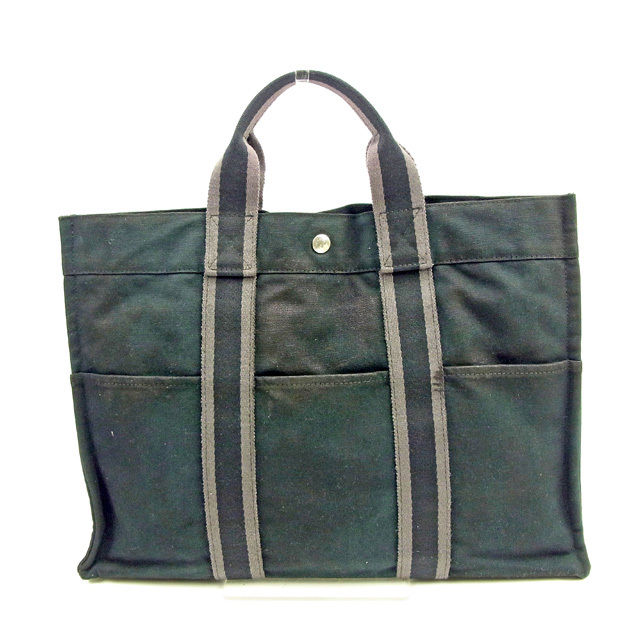 【お買い物マラソン★30％OFFクーポン】エルメス トートバッグ バック ハンドバッグ バック フールトゥトートＭＭ フールトゥ ブラック&times;グレー 綿100% ＨＥＲＭＥＳ 【エルメス】 t13532s 【中古】 ブランド ハイブランド ヴィンテージ 送料無料｜ブランドデポ TOKYO