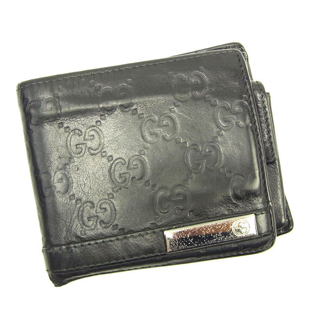 【お買い物マラソン★30%OFFクーポン】グッチ 二つ折り財布 グッチシマ ブラック×シルバー レザー GUCCI 【グッチ】 t14881s 【中古】 ブランド ハイブランド ヴィンテージ 送料無料|ブランドデポ TOKYO
