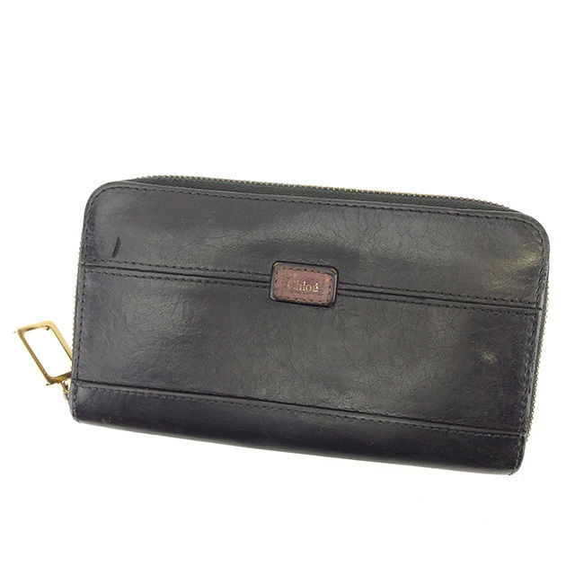 【Fashion Special Fair★24％OFFクーポン】クロエ ラウンドファスナー財布 ブランド財布 さいふ 長財布 ブラック レザー t11026 【中古】 ブランド ハイブランド ヴィンテージ 送料無料