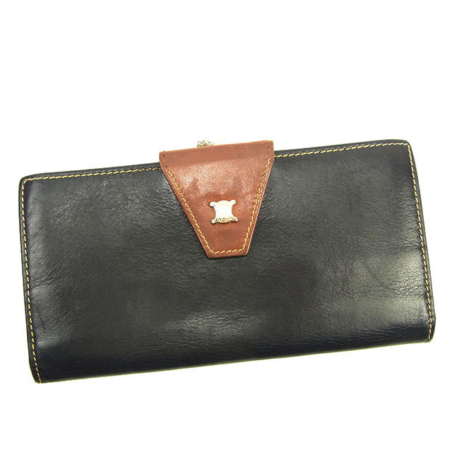 ヴィンテージ☆CELINE☆セリーヌ☆長財布☆がま口☆マカダム☆レザー☆ブラウン CELINE セリーヌ マカダム ブラゾン レザー 二つ折り財布 がま口