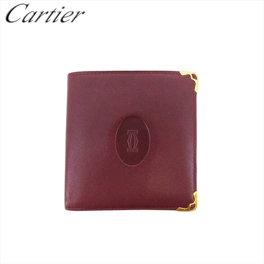 【決算前SALE★50％OFFクーポン】【中古】 カルティエ 二つ折り 財布 ミニ財布 レディース メンズ マストライン ボルドー ゴールド レザー Cartier L4033 ブランド ハイブランド ヴィンテージ 送料無料