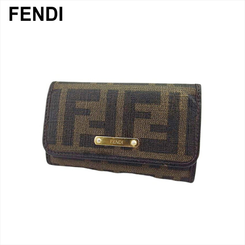 【未使用新品】FENDI　黒　ズッカ柄　キーケース 本物保証】 希少 レア 超美品 フェンディ FENDI ズッカ柄 キー